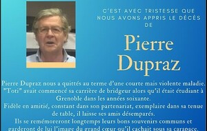 Décès de Pierre DUPRAZ